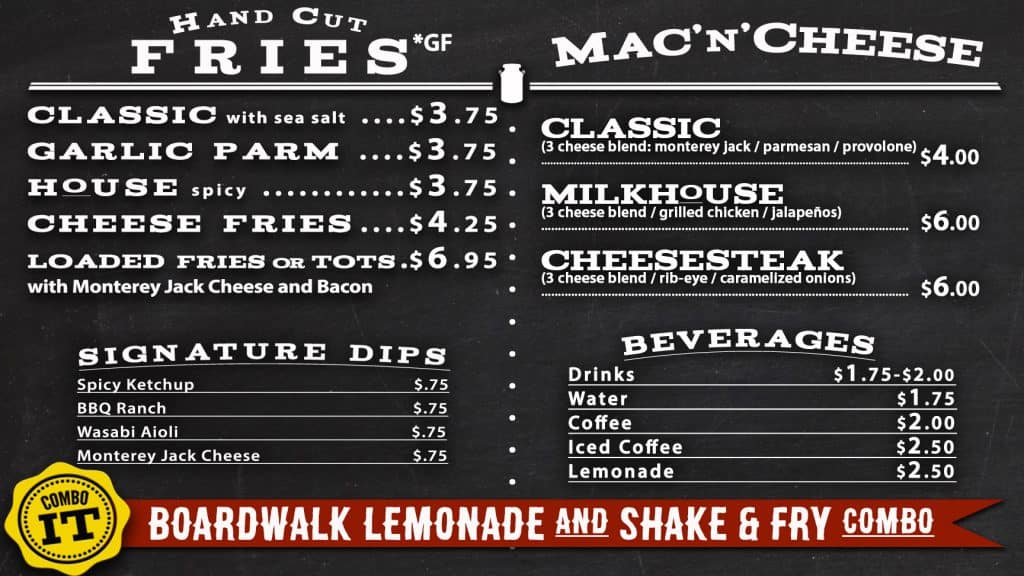 the milk house menu drinks fries