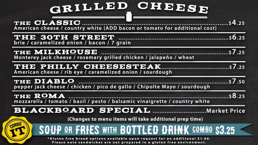 the milk house menu grilled cheese