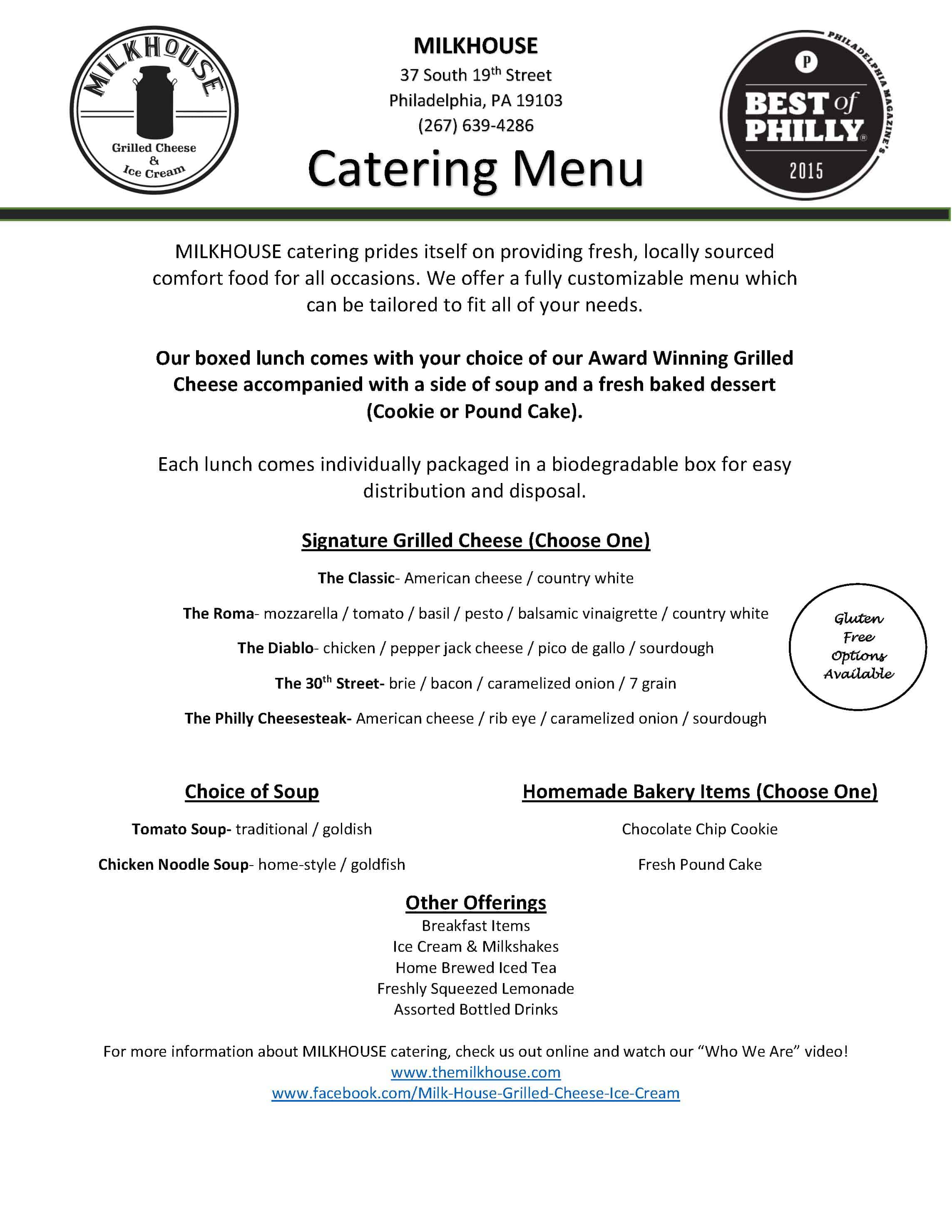 MilkHouse Catering Menu